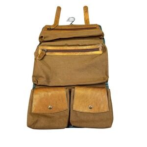 KomalC Hanging Toiletry Dopp Kit Travel Organizer Green Brown Leather Bag Case